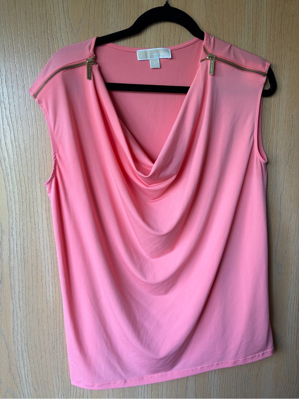 Michael Kors Pink Draped Cowl Neck Sleeveless Top with Gold Zips